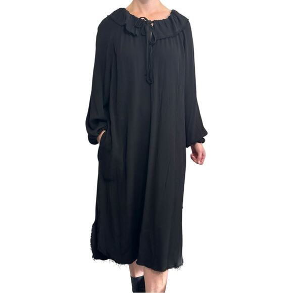 Raquel Allegra Black Peasant Dress size 0 Midi Ruffle Neck - Picture 1 of 16